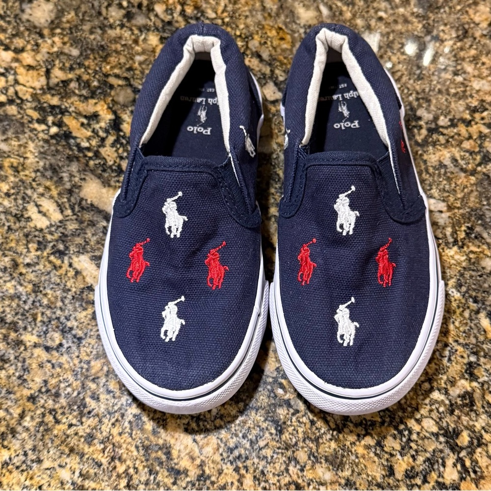 Polo Ralph Lauren Toddler Boys Size 9 Keaton Slip On All Over Pony Preppy Shoes - Picture 2 of 8